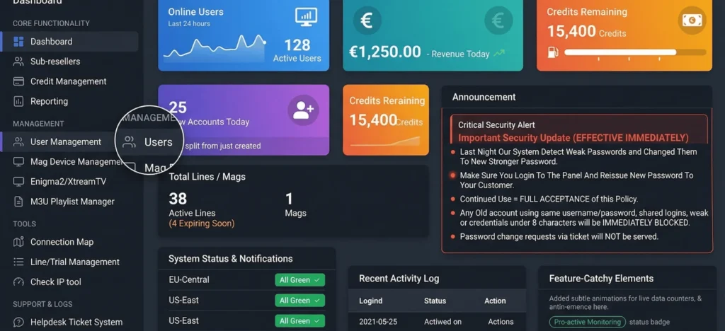 British IPTV reseller panel dashboard