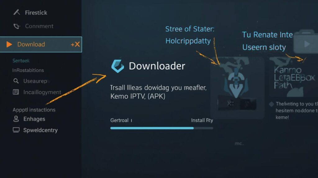 Firestick Downloader app installing Kemo IPTV APK"