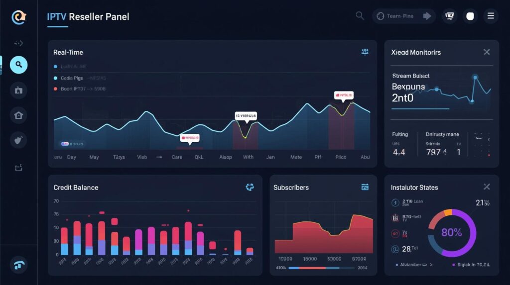 IPTV reseller panel dashboard showing active connections and credits