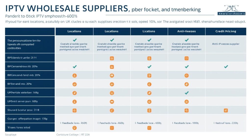 IPTV Providers comparison chart showing uptime, server locations, and anti-freeze support