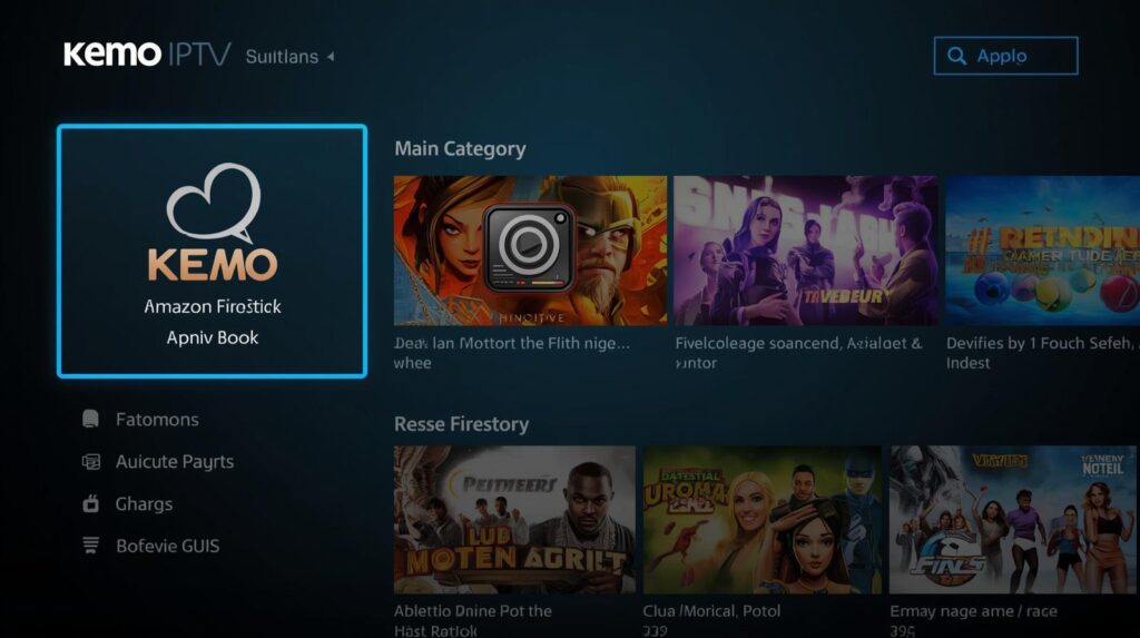 Kemo IPTV app interface on a Firestick home screen