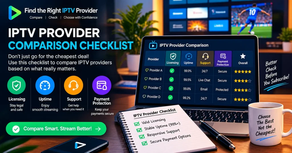 Checklist for comparing iptv providers by licensing, uptime, support and payment protection