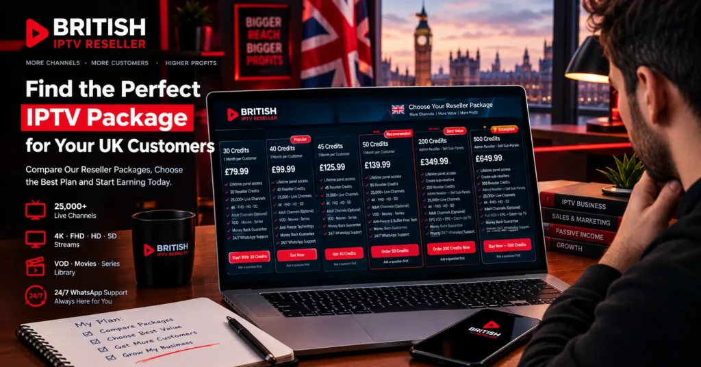 reseller reviewing pricing tiers to attract best iptv uk customers